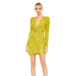 Ieena for Mac Duggal Plunging Neck Ruched Sequin Dress